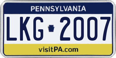 PA license plate LKG2007