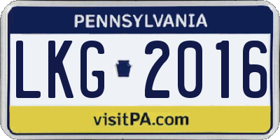 PA license plate LKG2016