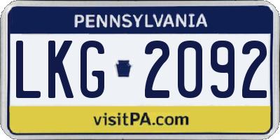 PA license plate LKG2092