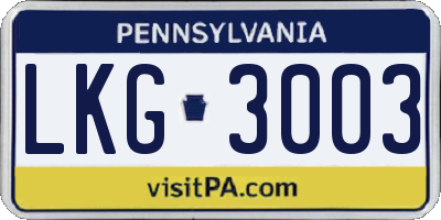 PA license plate LKG3003