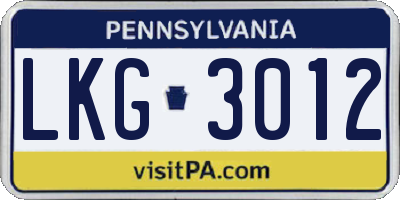 PA license plate LKG3012
