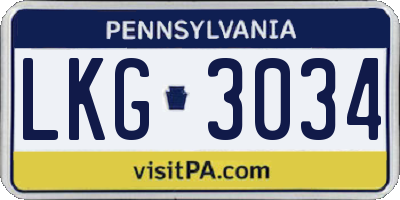 PA license plate LKG3034