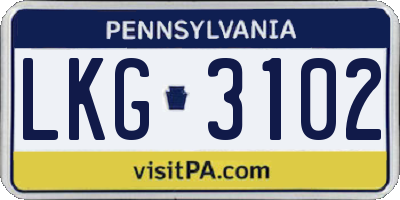 PA license plate LKG3102