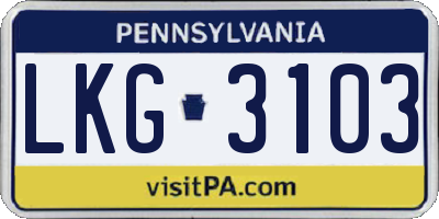 PA license plate LKG3103
