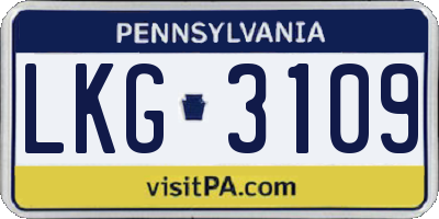PA license plate LKG3109