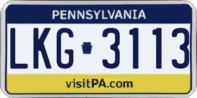 PA license plate LKG3113