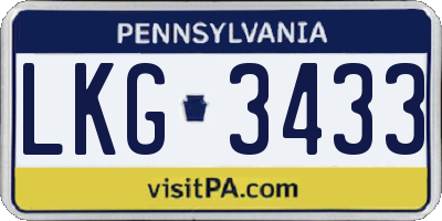 PA license plate LKG3433