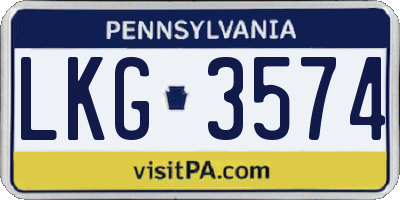 PA license plate LKG3574