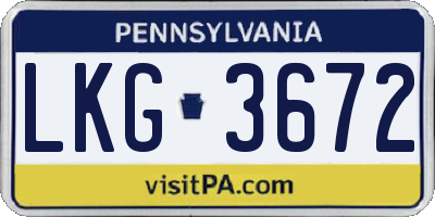 PA license plate LKG3672