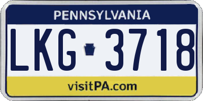 PA license plate LKG3718