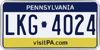 PA license plate LKG4024