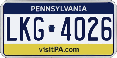 PA license plate LKG4026