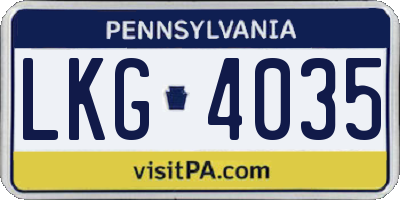 PA license plate LKG4035