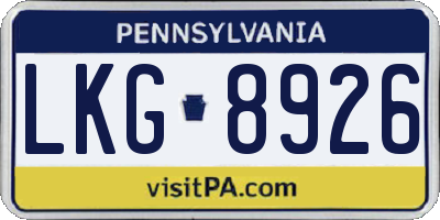 PA license plate LKG8926