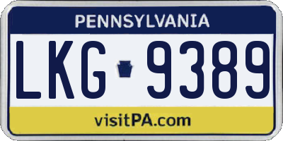 PA license plate LKG9389