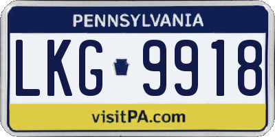 PA license plate LKG9918
