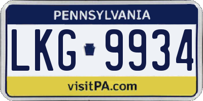 PA license plate LKG9934