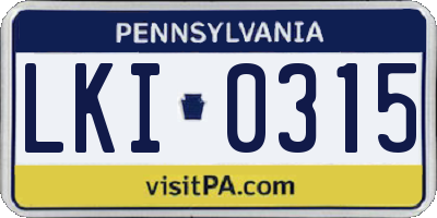 PA license plate LKI0315