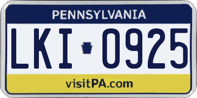 PA license plate LKI0925