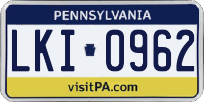 PA license plate LKI0962