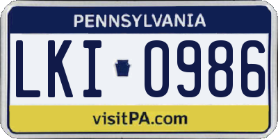 PA license plate LKI0986