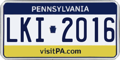 PA license plate LKI2016