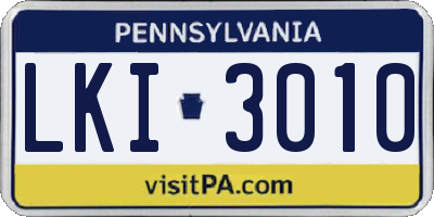 PA license plate LKI3010
