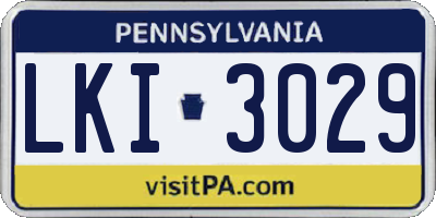 PA license plate LKI3029