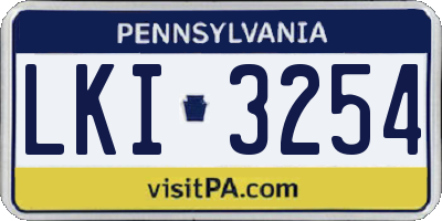 PA license plate LKI3254