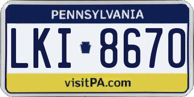 PA license plate LKI8670