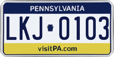 PA license plate LKJ0103