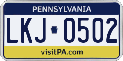 PA license plate LKJ0502