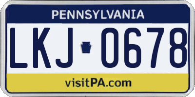 PA license plate LKJ0678