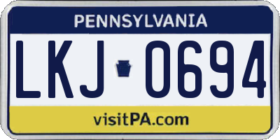 PA license plate LKJ0694