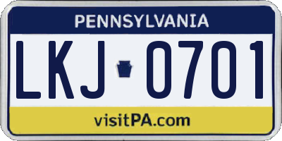 PA license plate LKJ0701