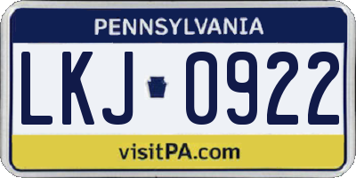 PA license plate LKJ0922