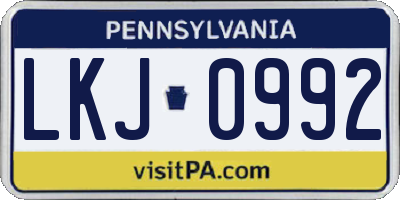 PA license plate LKJ0992