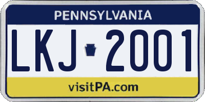 PA license plate LKJ2001