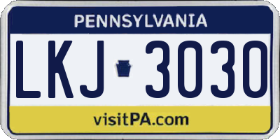 PA license plate LKJ3030