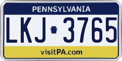 PA license plate LKJ3765