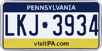 PA license plate LKJ3934