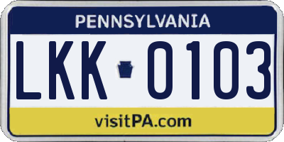 PA license plate LKK0103