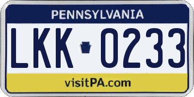 PA license plate LKK0233