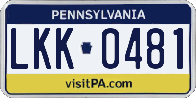 PA license plate LKK0481