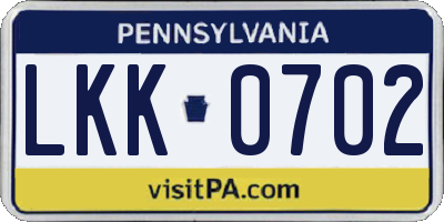 PA license plate LKK0702
