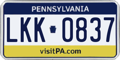 PA license plate LKK0837