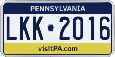 PA license plate LKK2016