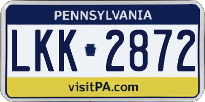 PA license plate LKK2872