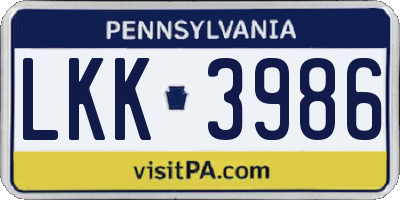 PA license plate LKK3986