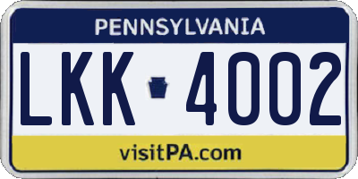 PA license plate LKK4002